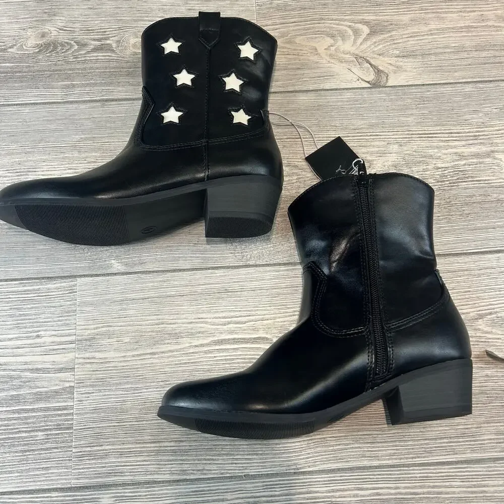 Cat & Jack 4 Girls Black Star Cowboy Boots White Inset NWT Side Zip